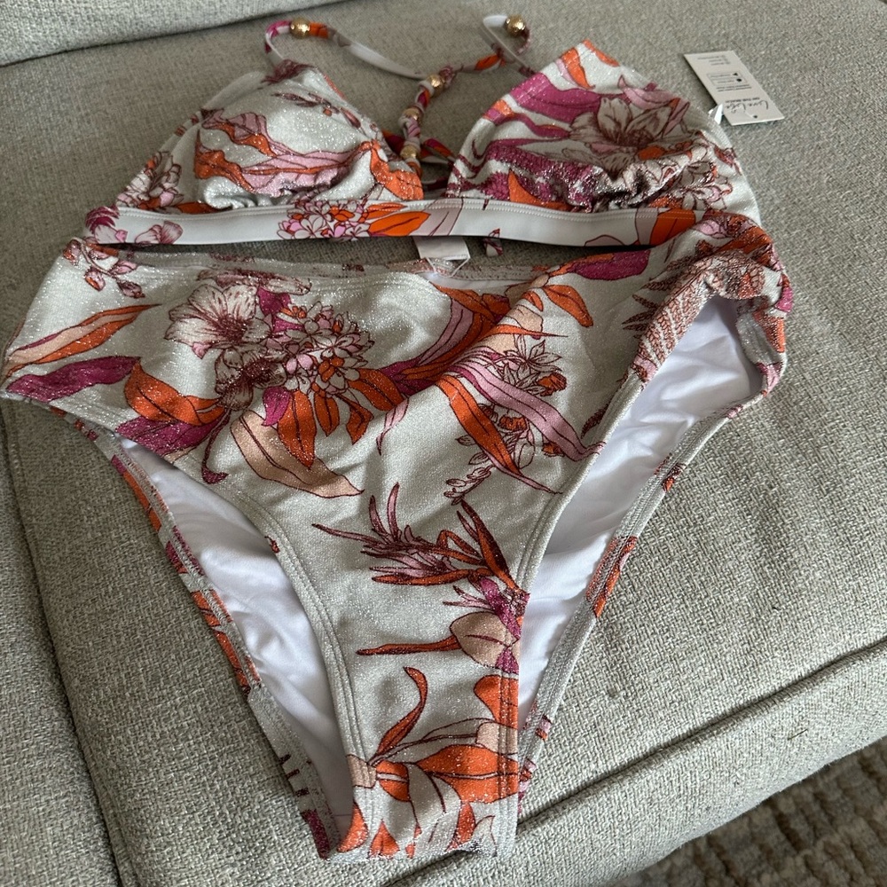 NWT CUPSHE Floral Bikini Set with Pink and Orange Accents